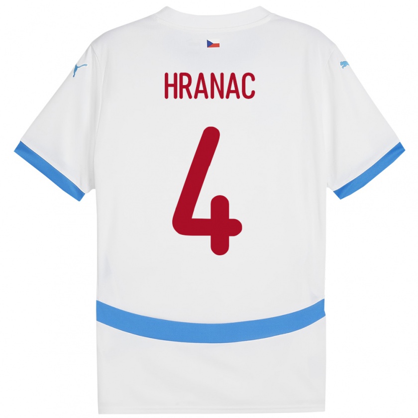 Kandiny Homme Maillot Tchéquie Robin Hranac #4 Blanc Tenues Extérieur 24-26 T-Shirt