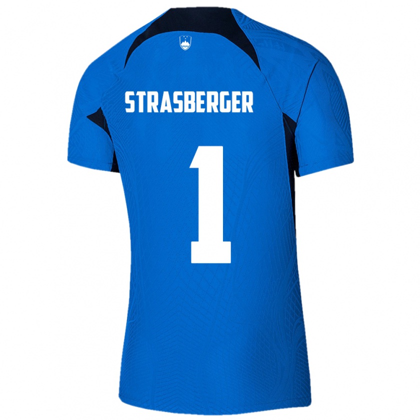 Kandiny Homme Maillot Slovénie Tim Strasberger #1 Bleu Tenues Extérieur 24-26 T-Shirt