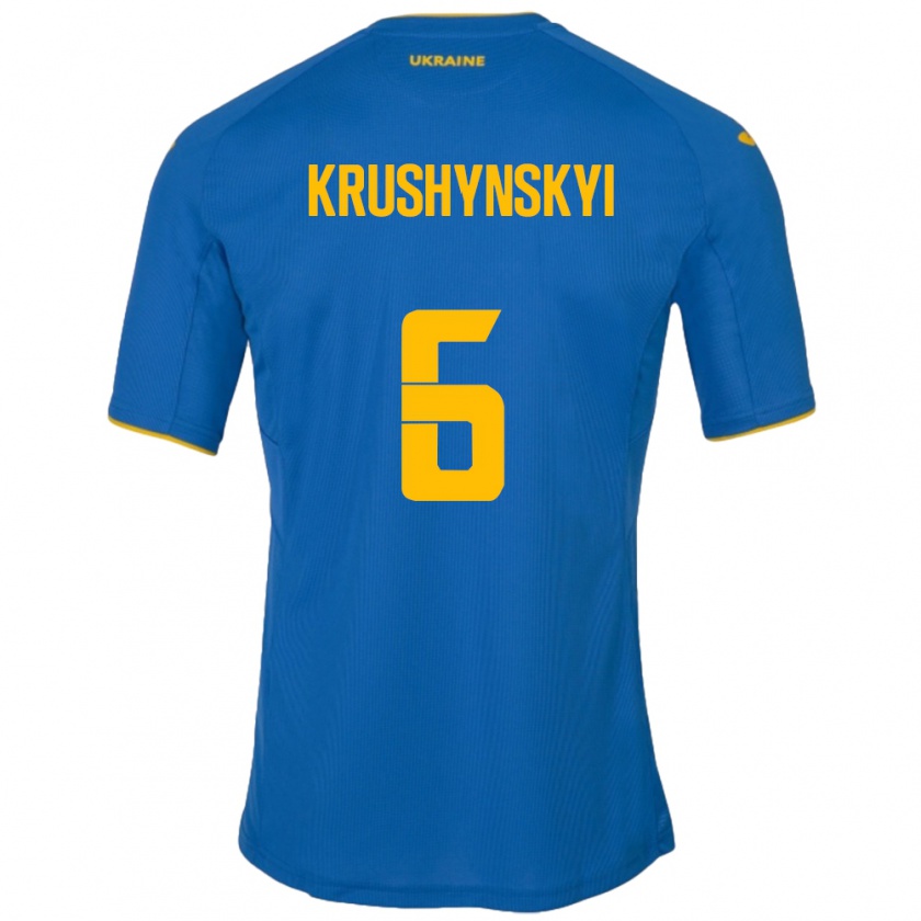 Kandiny Homme Maillot Ukraine Borys Krushynskyi #6 Bleu Tenues Extérieur 24-26 T-Shirt