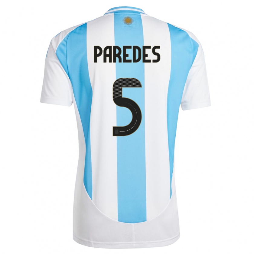 Kandiny Femme Maillot Argentine Leandro Paredes #5 Blanc Bleu Tenues Domicile 24-26 T-Shirt