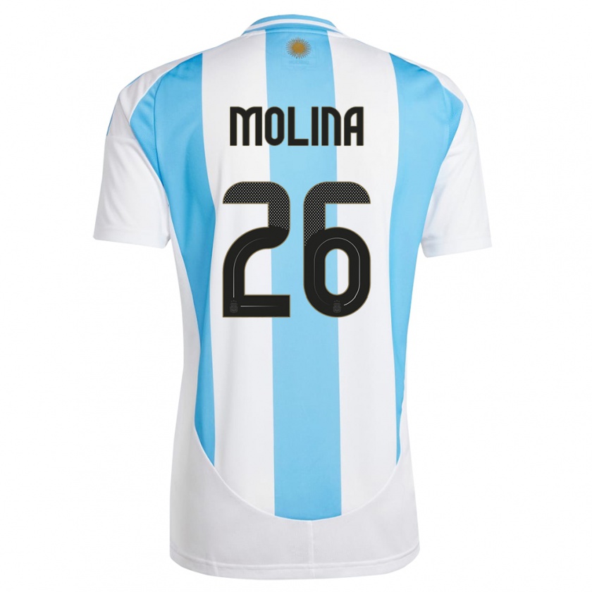 Kandiny Femme Maillot Argentine Nahuel Molina #26 Blanc Bleu Tenues Domicile 24-26 T-Shirt