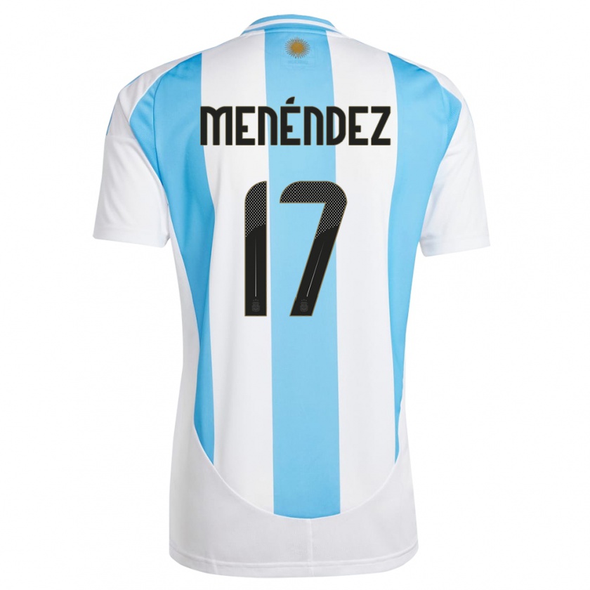 Kandiny Femme Maillot Argentine Milagros Menendez #17 Blanc Bleu Tenues Domicile 24-26 T-Shirt