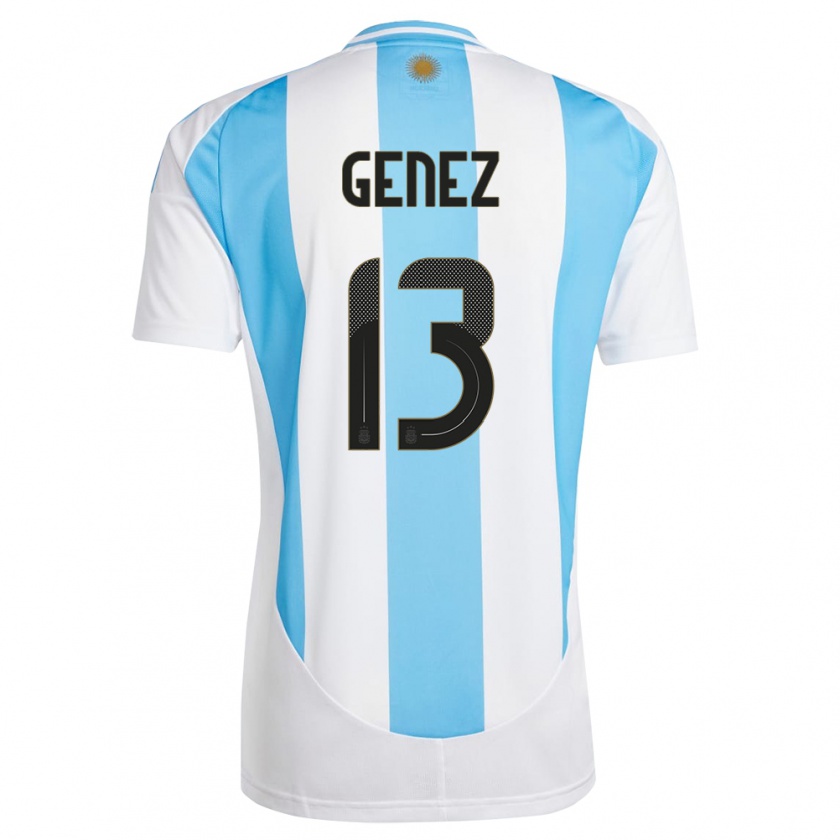 Kandiny Femme Maillot Argentine Nahuel Genez #13 Blanc Bleu Tenues Domicile 24-26 T-Shirt