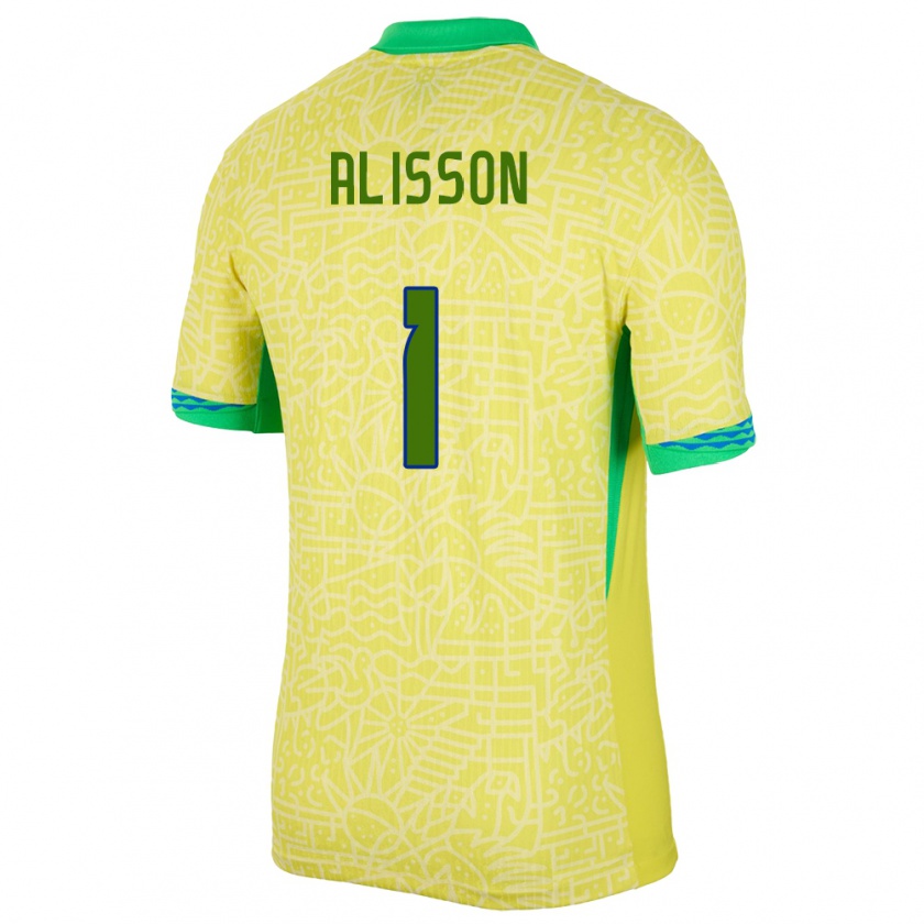 Kandiny Femme Maillot Brésil Alisson #1 Jaune Tenues Domicile 24-26 T-Shirt