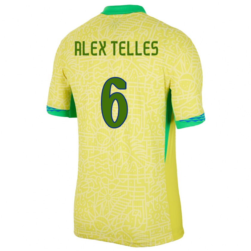 Kandiny Femme Maillot Brésil Alex Telles #6 Jaune Tenues Domicile 24-26 T-Shirt