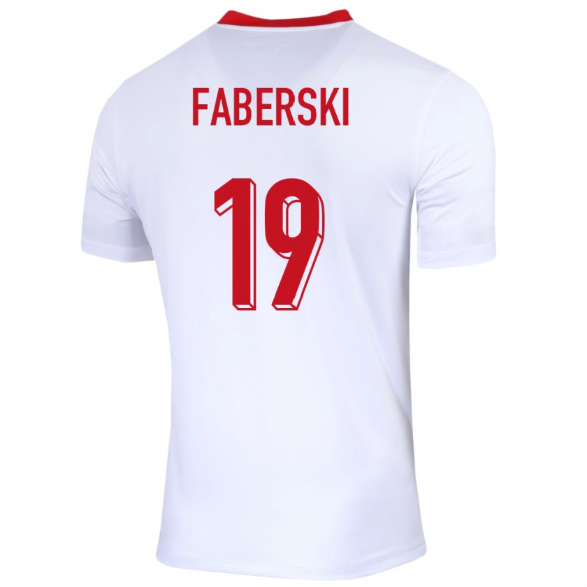 Kandiny Femme Maillot Pologne Jan Faberski #19 Blanc Tenues Domicile 24-26 T-Shirt