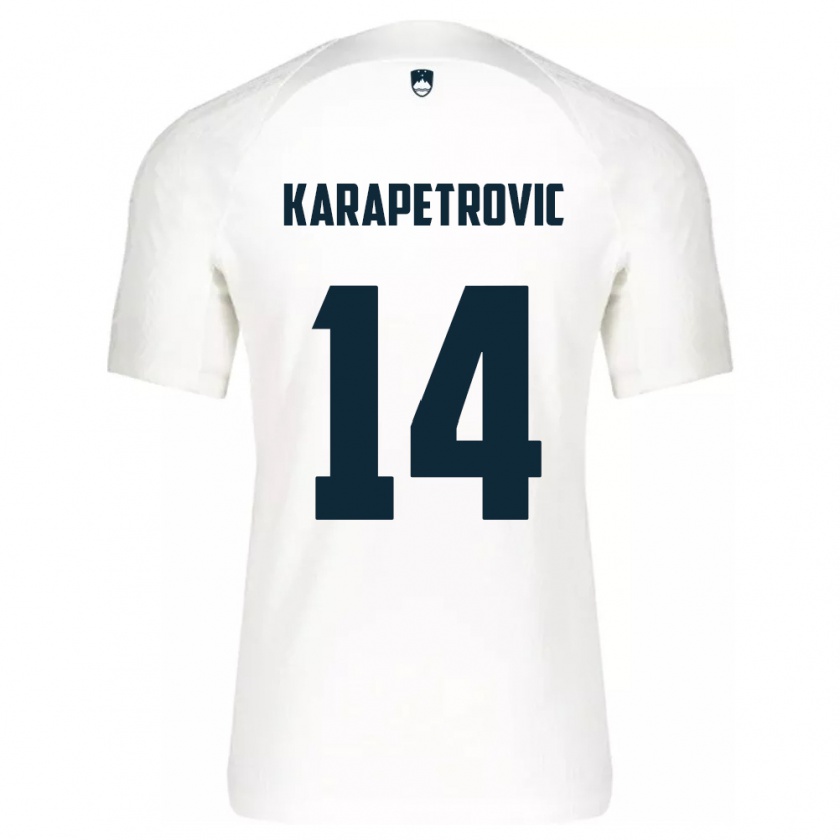 Kandiny Femme Maillot Slovénie Luka Karapetrovic #14 Blanc Tenues Domicile 24-26 T-Shirt