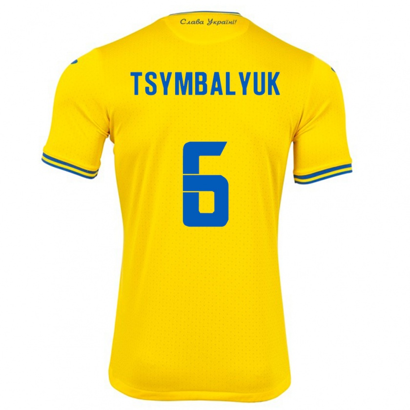 Kandiny Femme Maillot Ukraine Maksym Tsymbalyuk #6 Jaune Tenues Domicile 24-26 T-Shirt