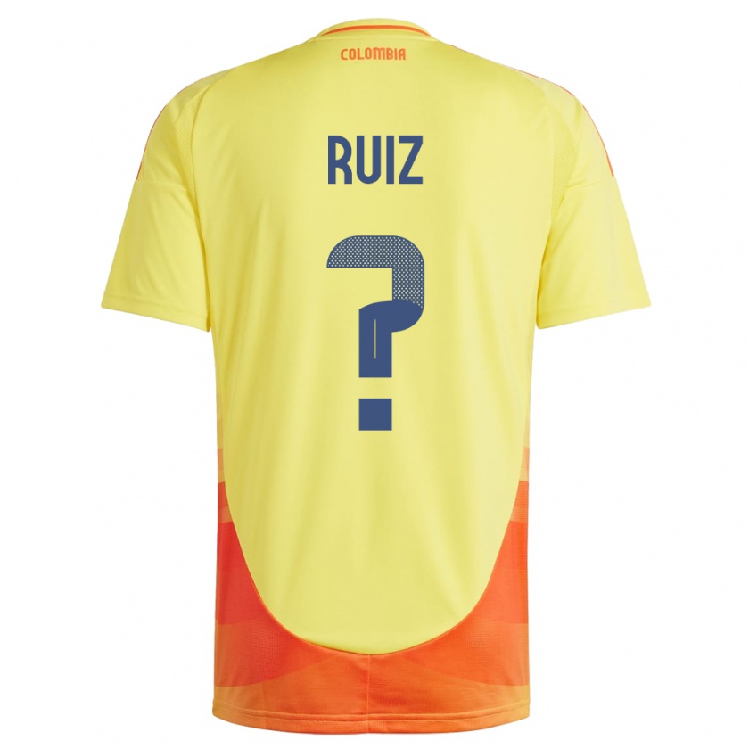 Kandiny Femme Maillot Colombie Juan Ruiz #0 Jaune Tenues Domicile 24-26 T-Shirt