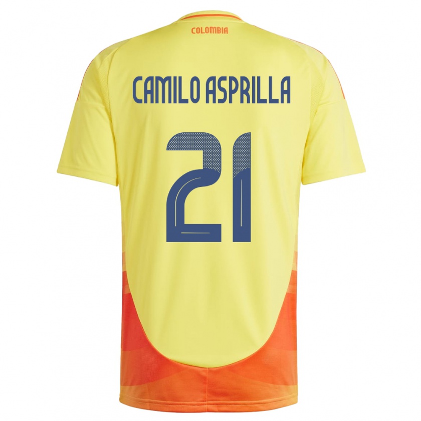 Kandiny Femme Maillot Colombie Juan Camilo Asprilla #21 Jaune Tenues Domicile 24-26 T-Shirt