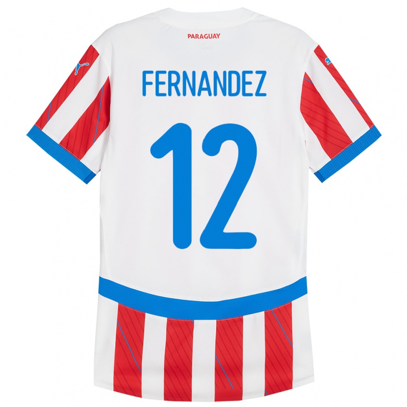 Kandiny Femme Maillot Paraguay Gatito Fernández #12 Blanc Rouge Tenues Domicile 24-26 T-Shirt