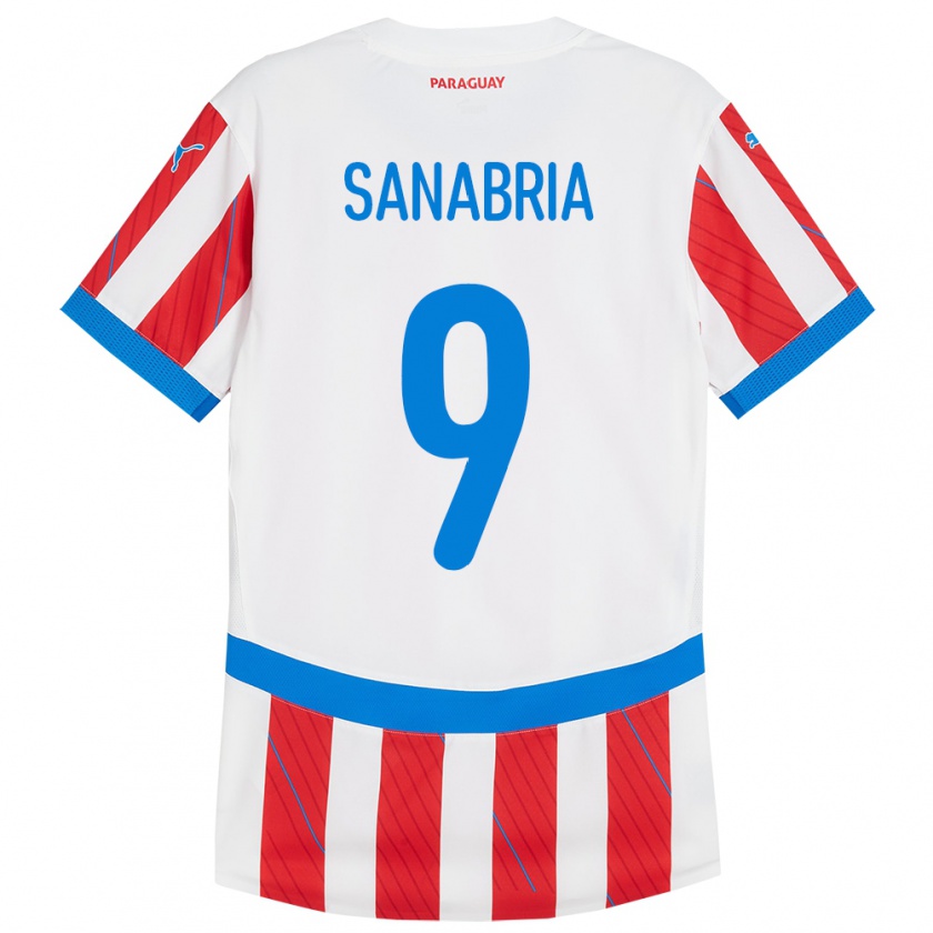 Kandiny Femme Maillot Paraguay Antonio Sanabria #9 Blanc Rouge Tenues Domicile 24-26 T-Shirt