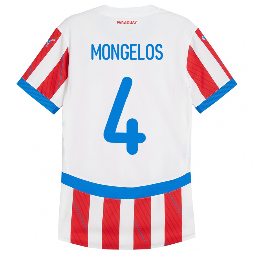 Kandiny Femme Maillot Paraguay Rolando Mongelós #4 Blanc Rouge Tenues Domicile 24-26 T-Shirt