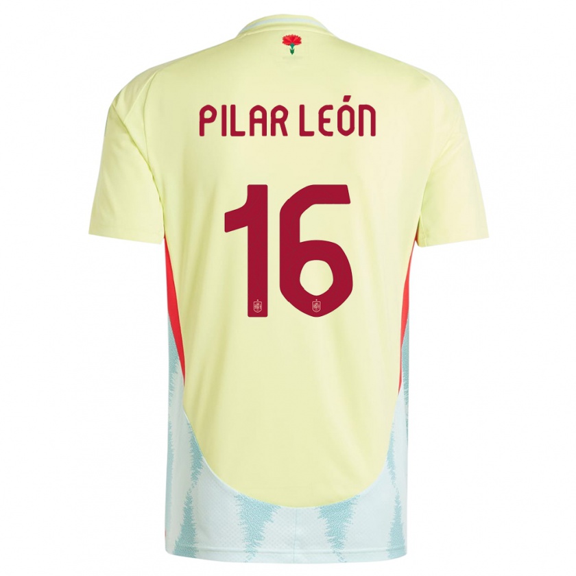 Kandiny Femme Maillot Espagne Maria Pilar Leon #16 Jaune Tenues Extérieur 24-26 T-Shirt