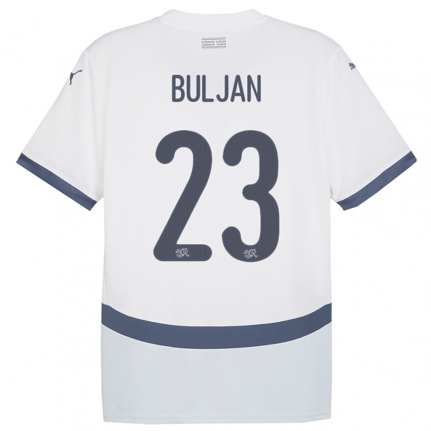 Kandiny Femme Maillot Suisse Leo Buljan #23 Blanc Tenues Extérieur 24-26 T-Shirt