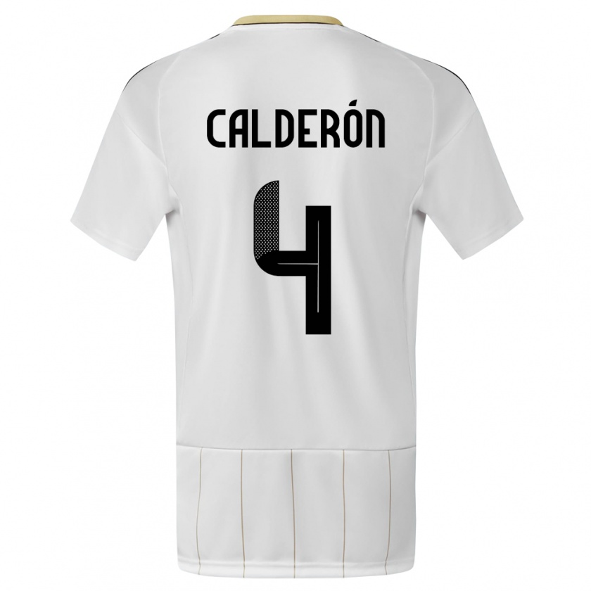 Kandiny Femme Maillot Costa Rica Brandon Calderon #4 Blanc Tenues Extérieur 24-26 T-Shirt