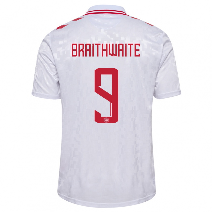 Kandiny Femme Maillot Danemark Martin Braithwaite #9 Blanc Tenues Extérieur 24-26 T-Shirt