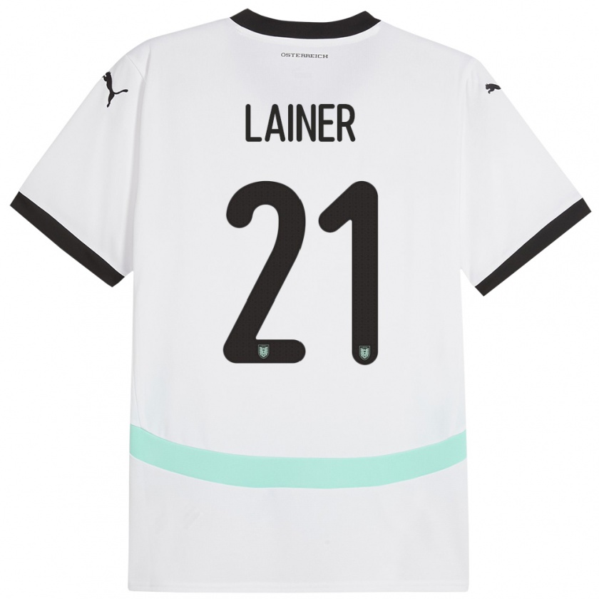 Kandiny Femme Maillot Autriche Stefan Lainer #21 Blanc Tenues Extérieur 24-26 T-Shirt