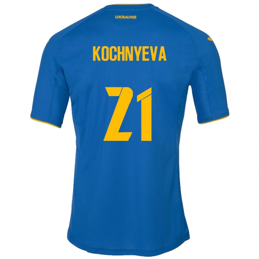 Kandiny Femme Maillot Ukraine Iryna Kochnyeva #21 Bleu Tenues Extérieur 24-26 T-Shirt