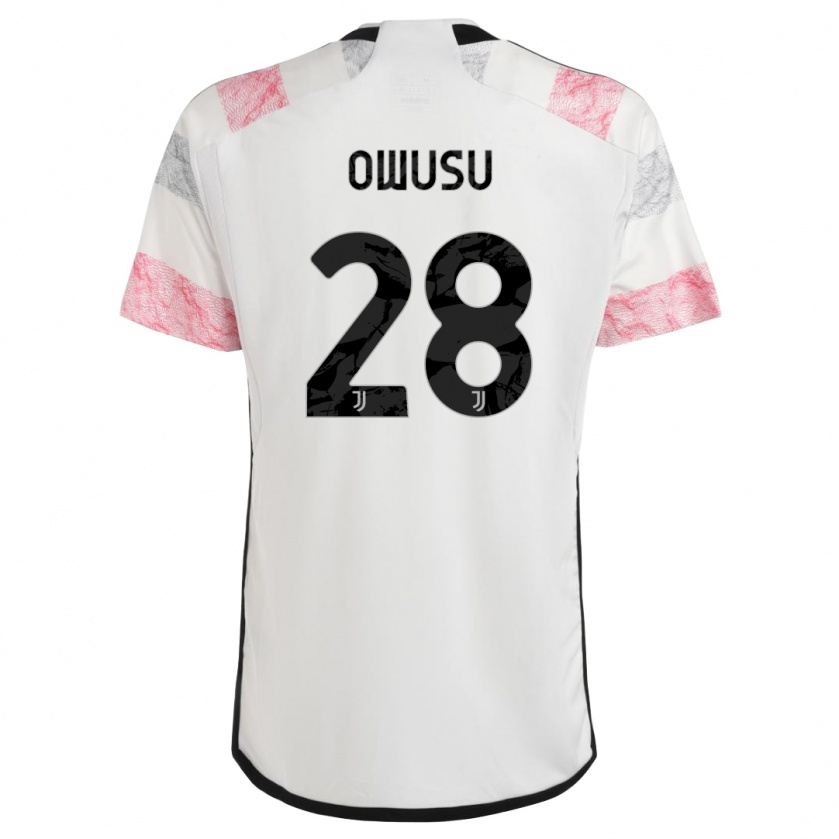 Kandiny Enfant Maillot Augusto Owusu #28 Blanc Rose Tenues Extérieur 2023/24 T-Shirt