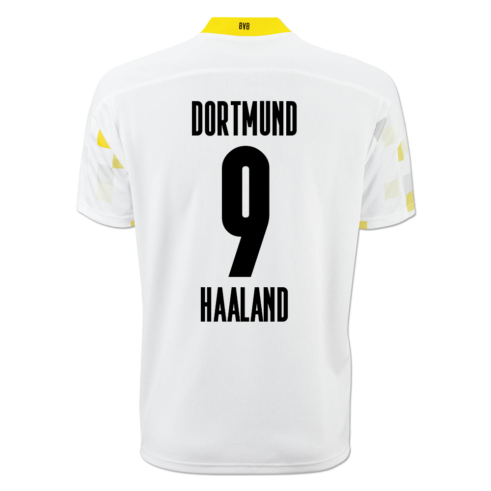 Homme Football Maillot Erling Haaland #9 Tenues Troisième Blanc Jaune 2020/21 Chemise