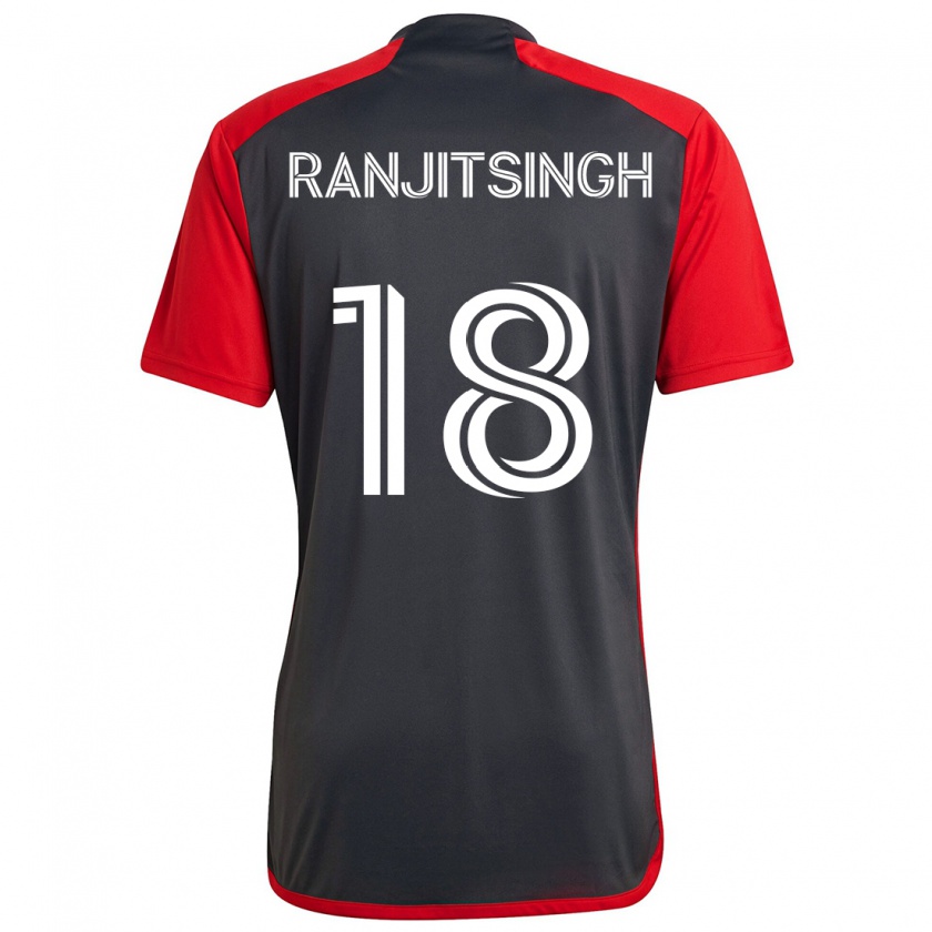 Kandiny Enfant Maillot Greg Ranjitsingh #18 Rouge Gris Tenues Domicile 2024/25 T-Shirt