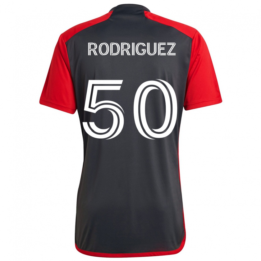 Kandiny Enfant Maillot Abraham Rodriguez #50 Rouge Gris Tenues Domicile 2024/25 T-Shirt