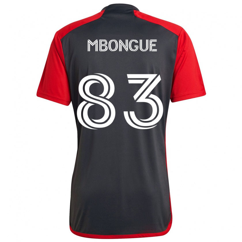 Kandiny Enfant Maillot Hugo Mbongue #83 Rouge Gris Tenues Domicile 2024/25 T-Shirt