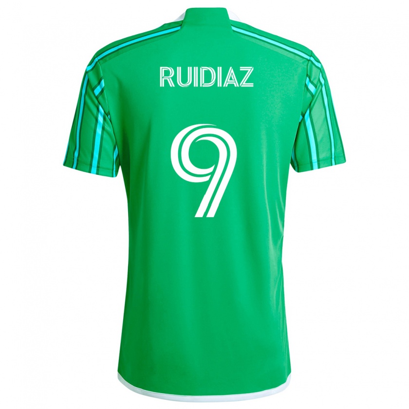 Kandiny Enfant Maillot Raúl Ruidíaz #9 Vert Blanc Tenues Domicile 2024/25 T-Shirt