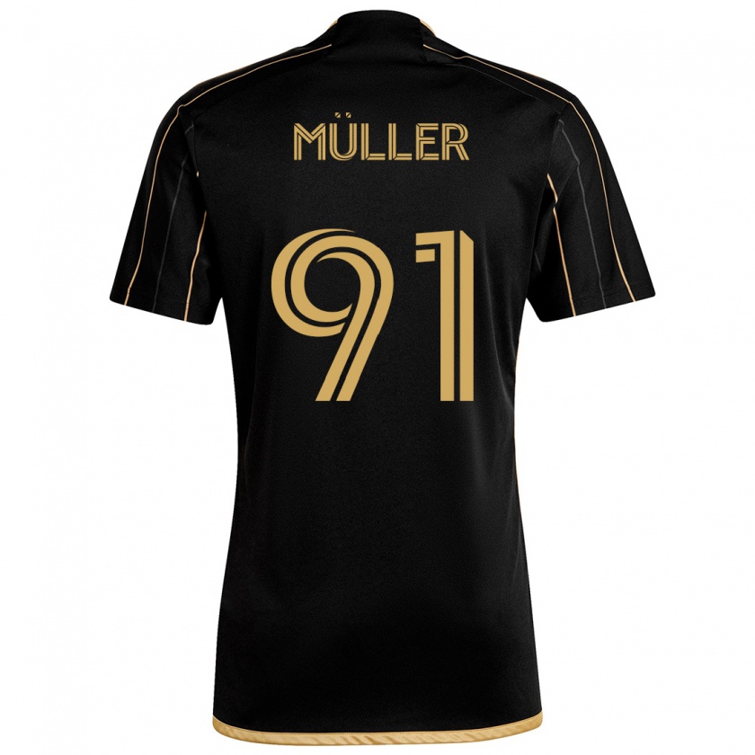 Kandiny Enfant Maillot Luis Müller #91 Or Noir Tenues Domicile 2024/25 T-Shirt