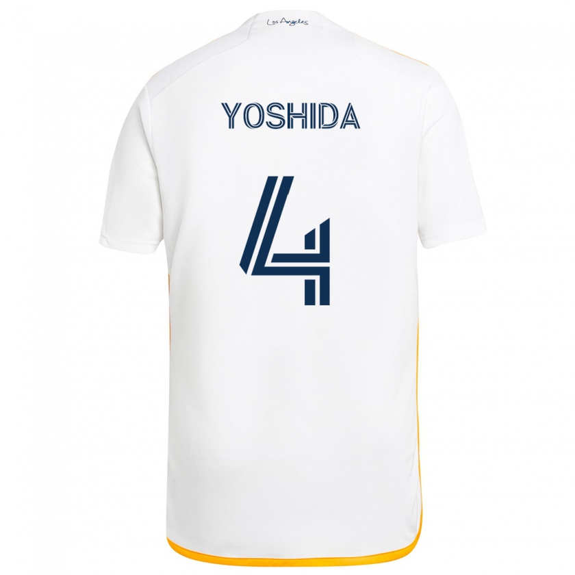 Kandiny Enfant Maillot Maya Yoshida #4 Blanc Jaune Tenues Domicile 2024/25 T-Shirt