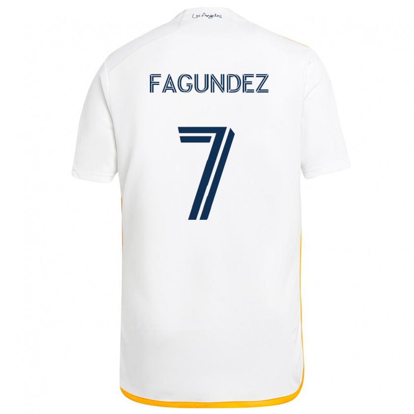 Kandiny Enfant Maillot Diego Fagúndez #7 Blanc Jaune Tenues Domicile 2024/25 T-Shirt