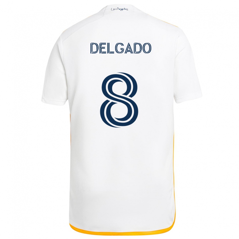 Kandiny Enfant Maillot Mark Delgado #8 Blanc Jaune Tenues Domicile 2024/25 T-Shirt