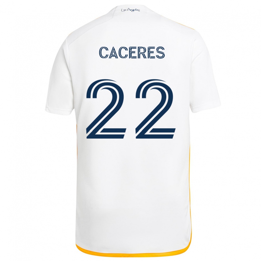 Kandiny Enfant Maillot Martín Cáceres #22 Blanc Jaune Tenues Domicile 2024/25 T-Shirt