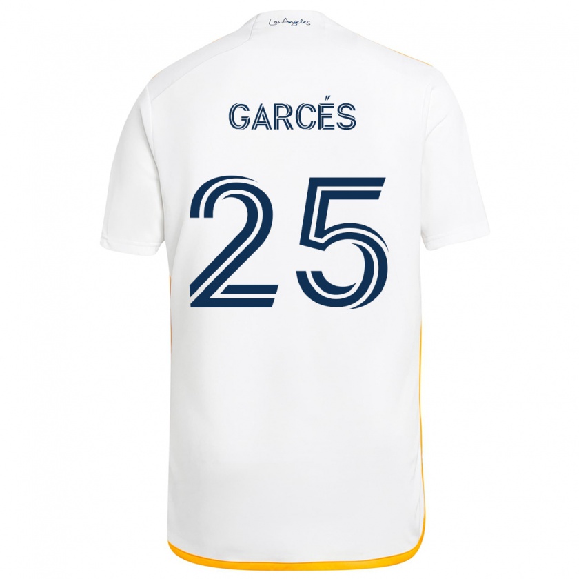 Kandiny Enfant Maillot Carlos Garcés #25 Blanc Jaune Tenues Domicile 2024/25 T-Shirt