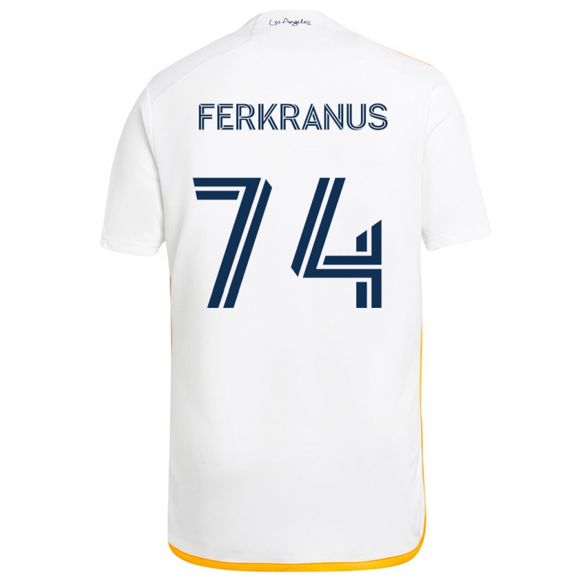 Kandiny Enfant Maillot Marcus Ferkranus #74 Blanc Jaune Tenues Domicile 2024/25 T-Shirt