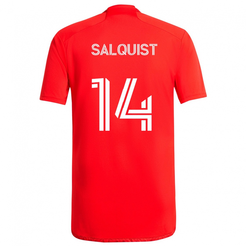 Kandiny Enfant Maillot Tobias Salquist #14 Rouge Blanc Tenues Domicile 2024/25 T-Shirt