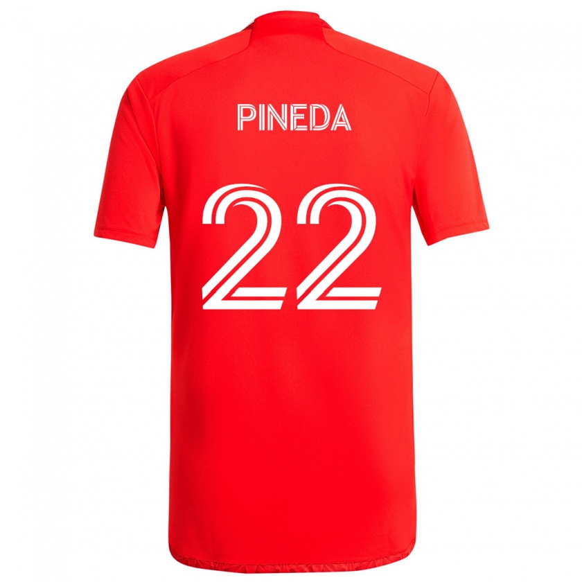 Kandiny Enfant Maillot Mauricio Pineda #22 Rouge Blanc Tenues Domicile 2024/25 T-Shirt