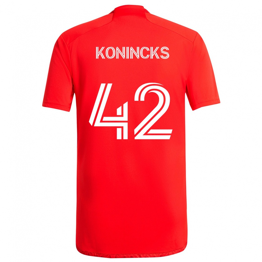 Kandiny Enfant Maillot Diego Konincks #42 Rouge Blanc Tenues Domicile 2024/25 T-Shirt