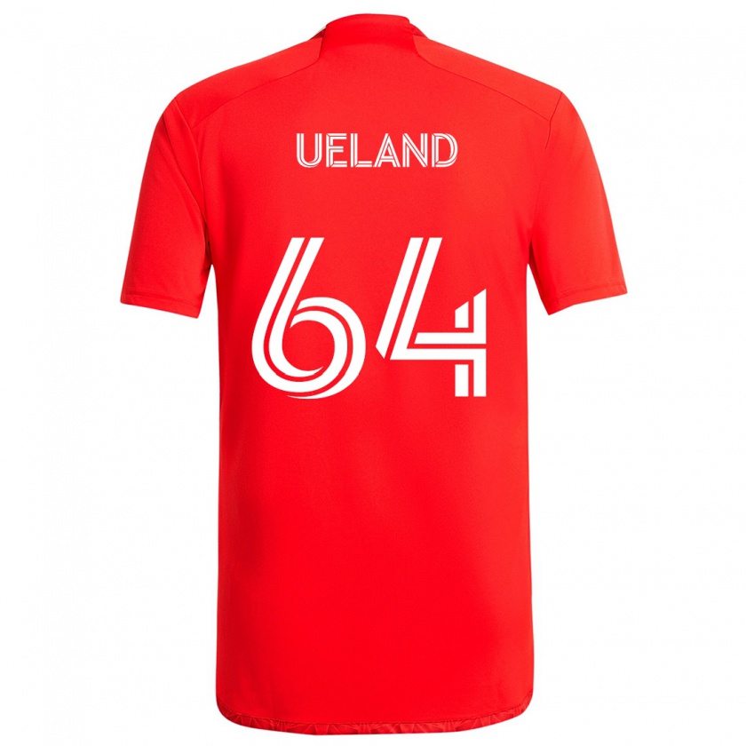 Kandiny Enfant Maillot Andreas Ueland #64 Rouge Blanc Tenues Domicile 2024/25 T-Shirt