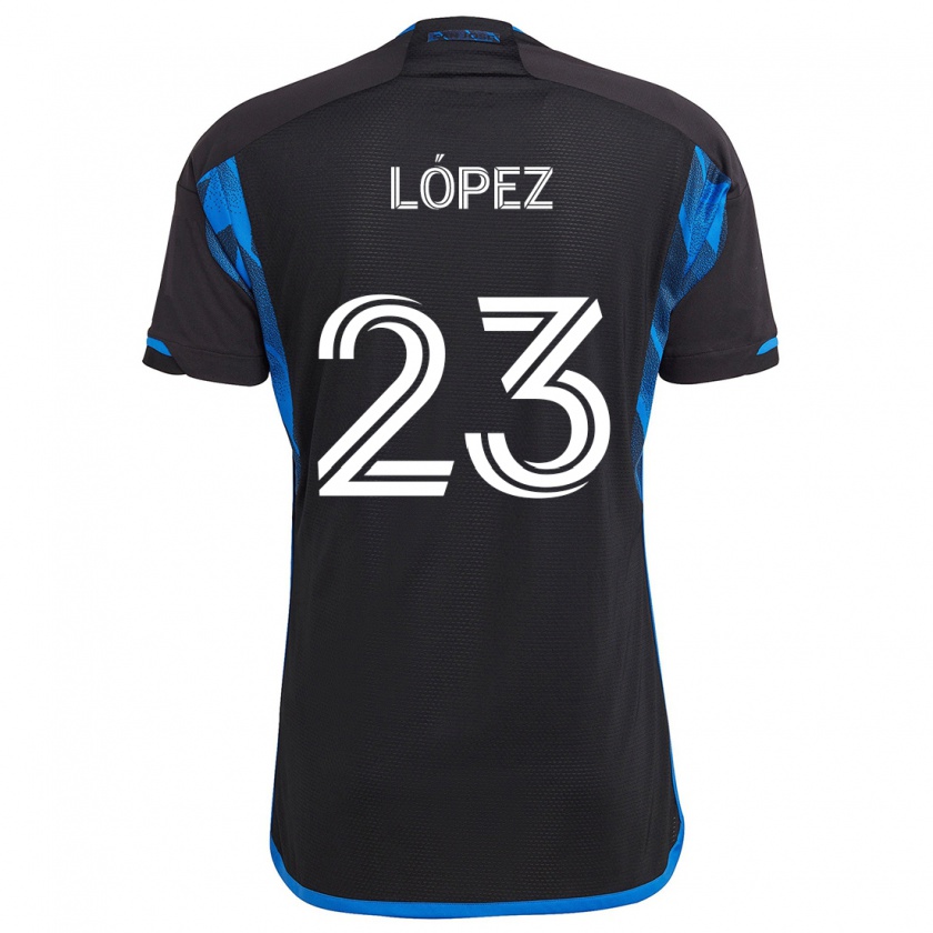 Kandiny Enfant Maillot Hernán López #23 Bleu Noir Tenues Domicile 2024/25 T-Shirt