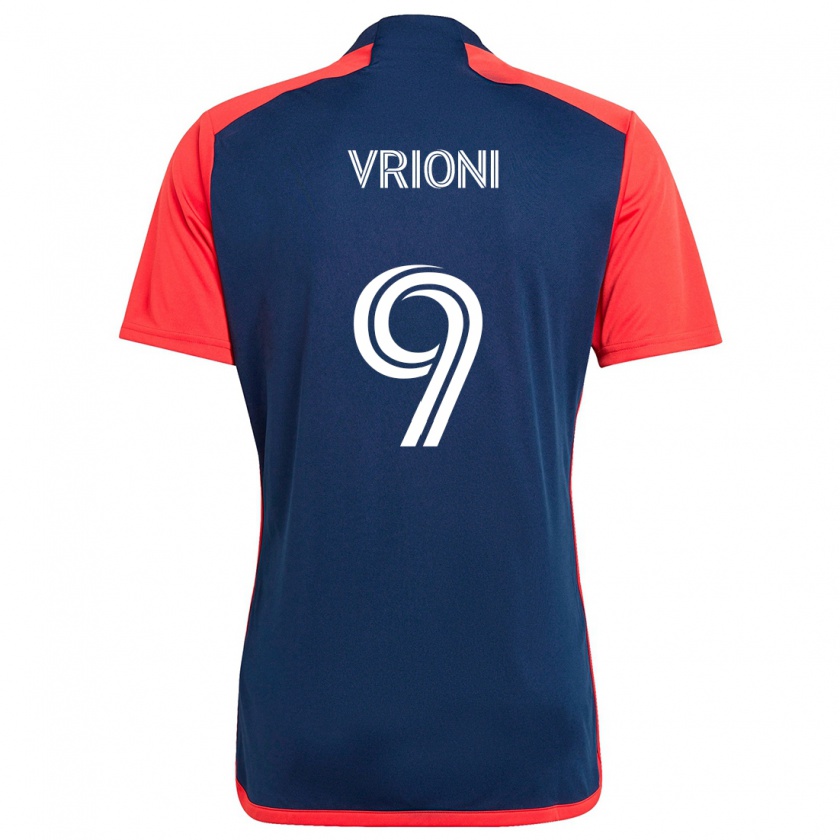 Kandiny Enfant Maillot Giacomo Vrioni #9 Bleu Rouge Tenues Domicile 2024/25 T-Shirt