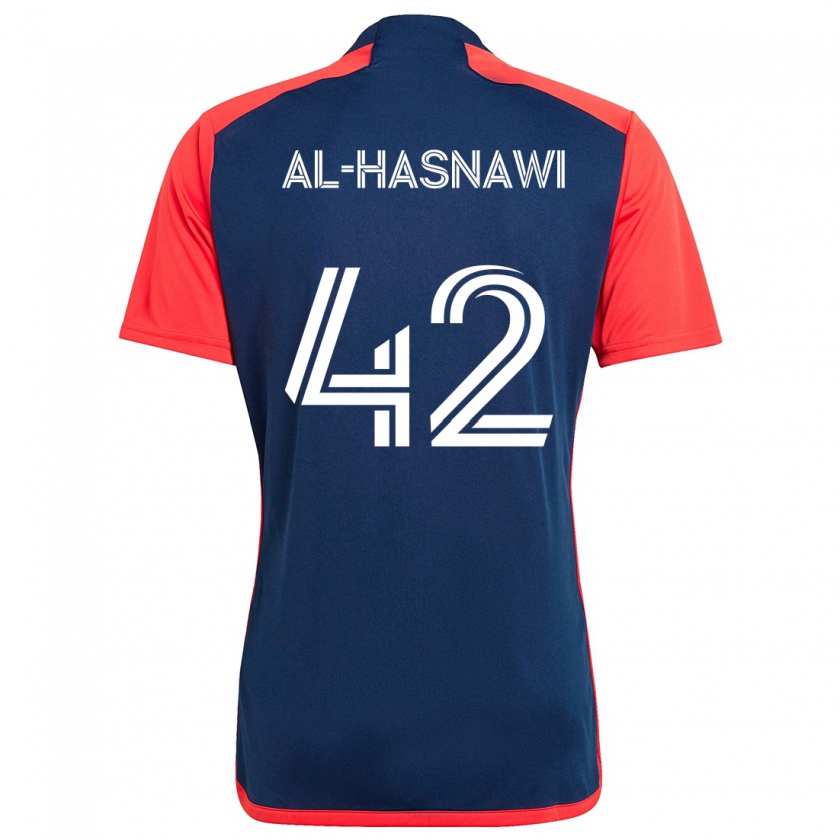 Kandiny Enfant Maillot Moshtaba Al-Hasnawi #42 Bleu Rouge Tenues Domicile 2024/25 T-Shirt