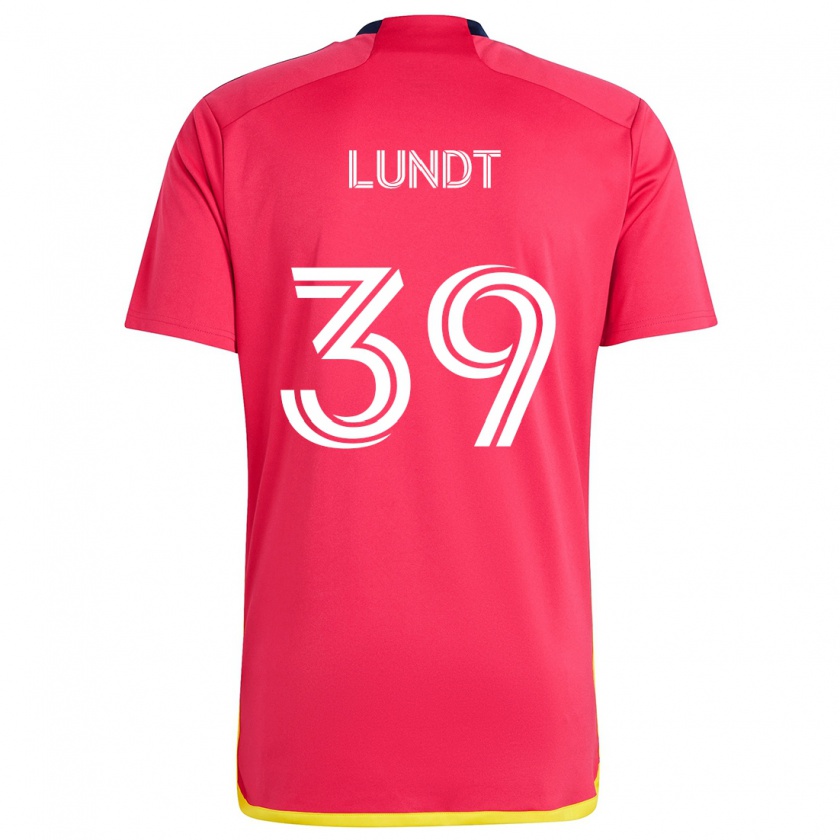 Kandiny Enfant Maillot Ben Lundt #39 Rouge Bleu Tenues Domicile 2024/25 T-Shirt