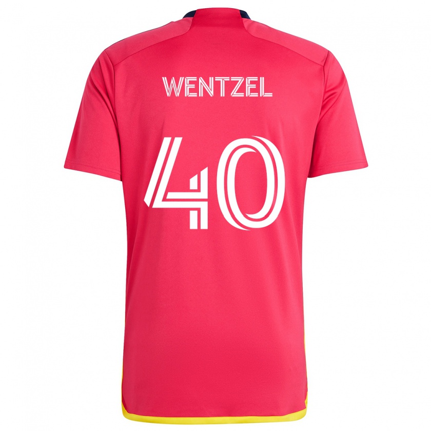 Kandiny Enfant Maillot Michael Wentzel #40 Rouge Bleu Tenues Domicile 2024/25 T-Shirt