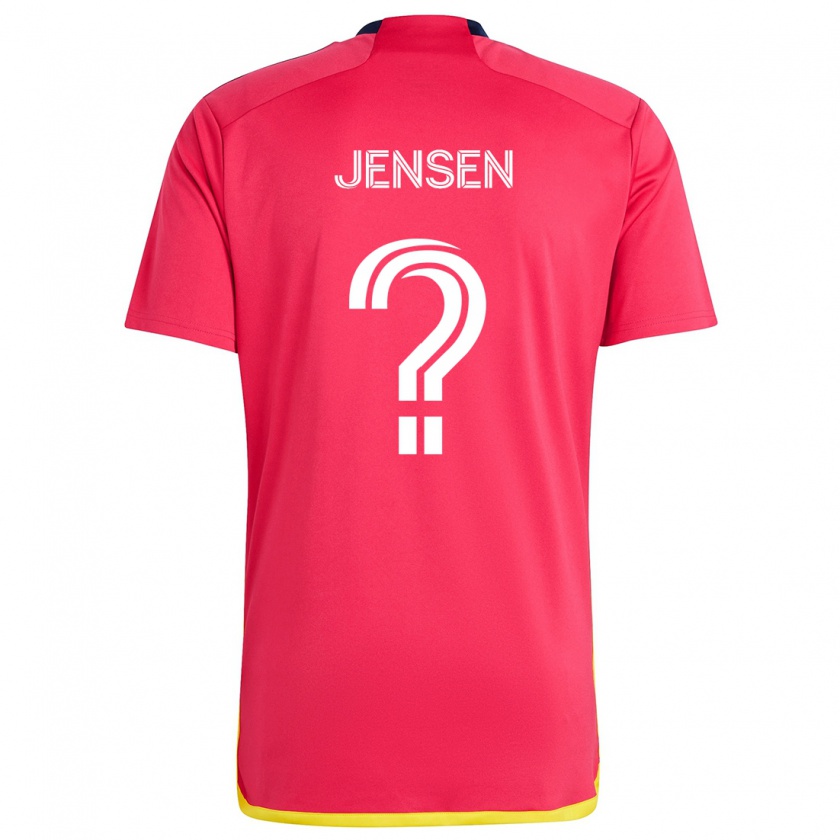 Kandiny Enfant Maillot Isak Jensen #0 Rouge Bleu Tenues Domicile 2024/25 T-Shirt