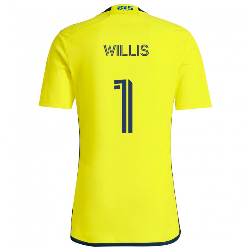 Kandiny Enfant Maillot Joe Willis #1 Jaune Bleu Tenues Domicile 2024/25 T-Shirt