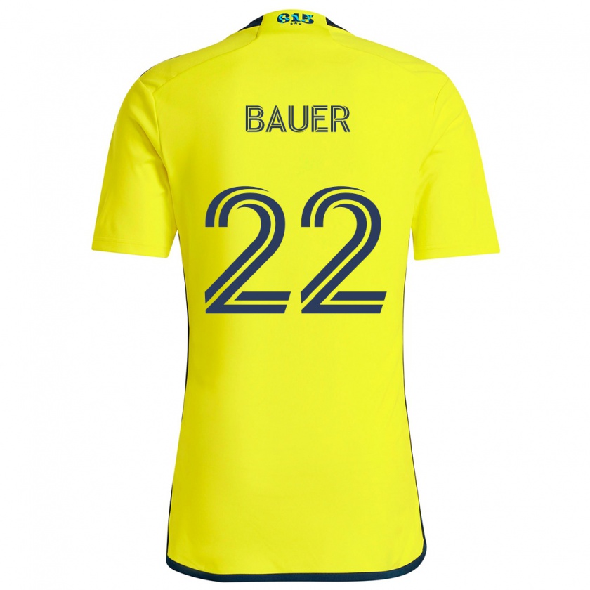 Kandiny Enfant Maillot Josh Bauer #22 Jaune Bleu Tenues Domicile 2024/25 T-Shirt