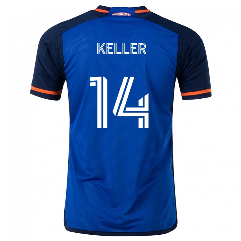 Kandiny Enfant Maillot Kipp Keller #14 Bleu Blanc Tenues Domicile 2024/25 T-Shirt