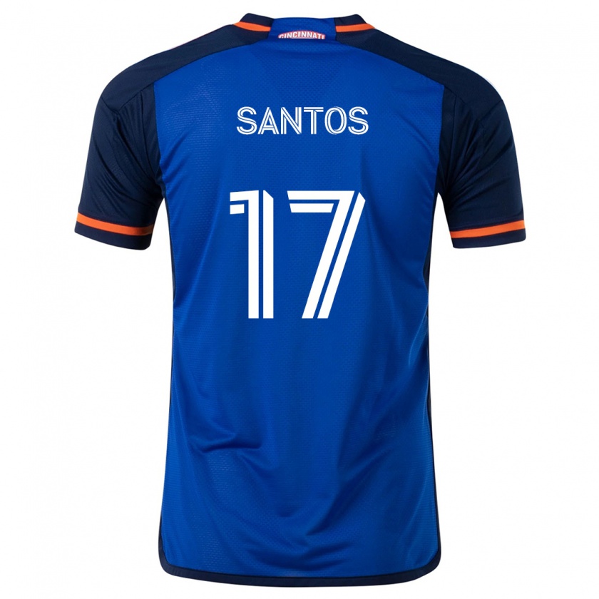 Kandiny Enfant Maillot Sergio Santos #17 Bleu Blanc Tenues Domicile 2024/25 T-Shirt